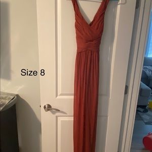 David’s bridal cinnamon color long bridesmaid dress